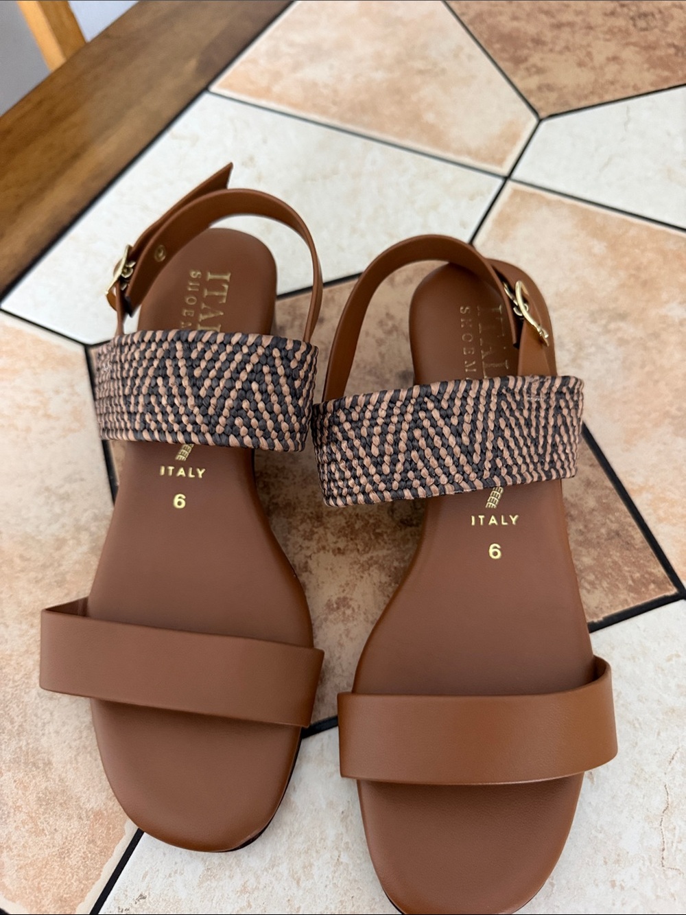 Brown Braided Strap Women’s Sandals - Size 6